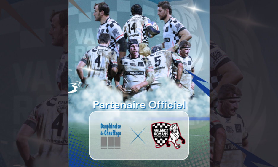 partenariat officiel dauphinoise de chauffage VRDR valence romans drôme rugby logo damiers